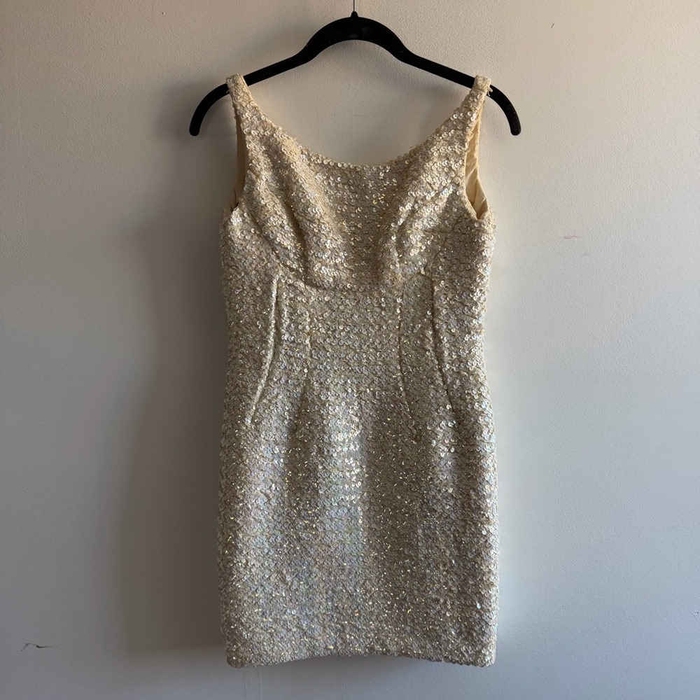 Vintage Bridal Sleeveless Sequin Sheath Dress in Ivory